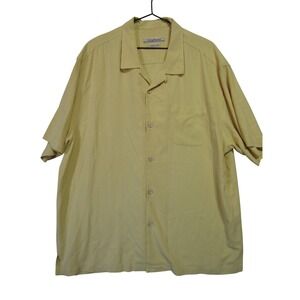 Tommy Bahama Camp Shirt Mens XL Yellow Good Silk Herringbone Short Sleeve